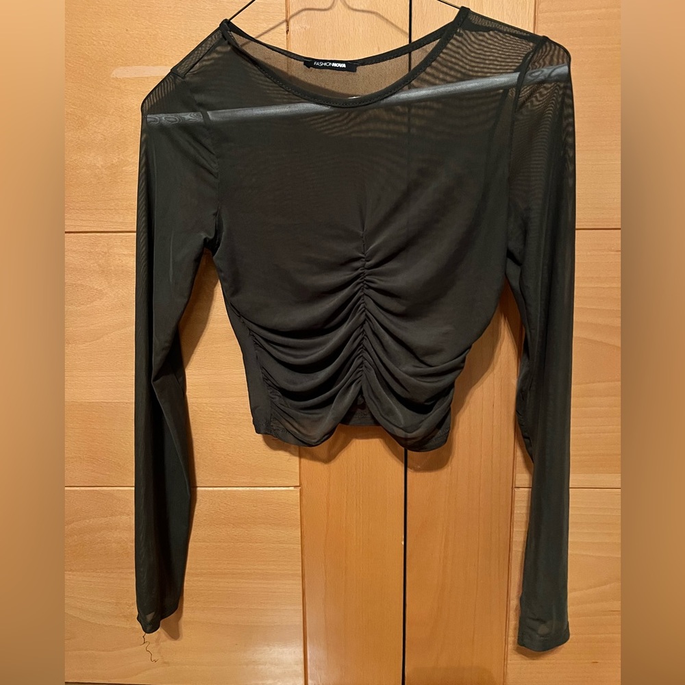Fashion Nova - Green mesh winches long sleeve loose top
